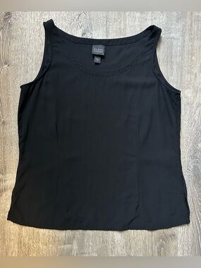 Eileen Fisher Black Sleeveless 100% Silk Top with Asymmetrical Side Slits Small